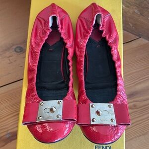 Fendi Red Patent Leather Ballet Flats w/ Gold Hardware | Size 36.5